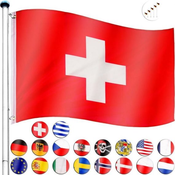 ® Grands Drapeaux, plusieurs pays au choix, barres incluses pour réglage sur plusieurs hauteurs allant de 210cm à 650cm - Couleur : Suisse - Suisse 4048821749384 30050181