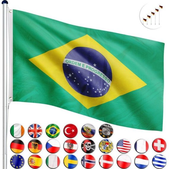 ® Grands Drapeaux, plusieurs pays au choix, barres incluses pour réglage sur plusieurs hauteurs allant de 210cm à 650cm - Couleur : Brésil - Brésil 4048821786082 30050193