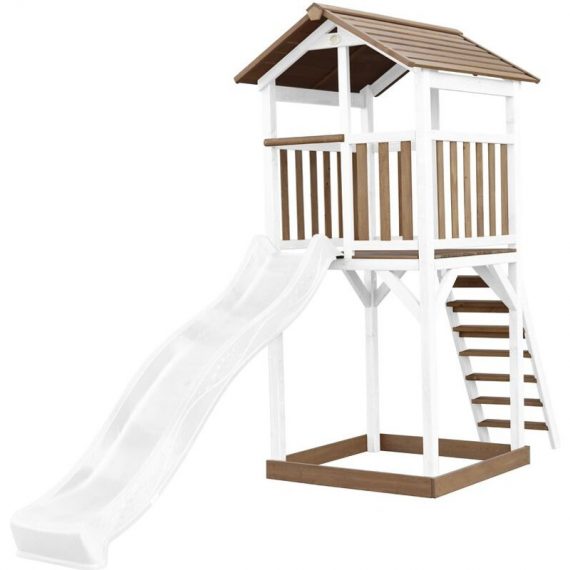 Beach Tower Aire de Jeux avec Toboggan en blanc & Bac à Sable | Grande Maison enfant extérieur en marron & blanc | Cabane de Jeu en Bois FSC - Marron 8717973939238 A025.120.91