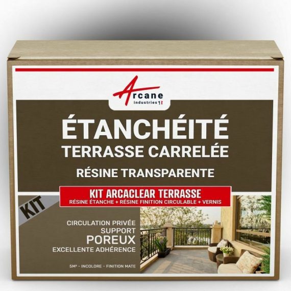 Arcane Industries - tanchéité transparente terrasse carrelée résine produit translucide carrelage balcon Transparent - Finition Mate - 5m², 3700043484405 145_23421