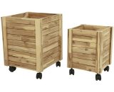 Lot de deux cache-pots carrés en bois d'acacia sur roulettes - Jardideco - Bois 8720194956007 801651