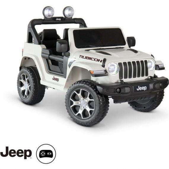 Voiture électrique 12V pour enfant - jeep Wrangler Rubicon 2 roues motrices, blanche, 1 place, avec autoradio, télécommande, MP3, port usb / carte 3760326998333 ROCJEEPWRCWH