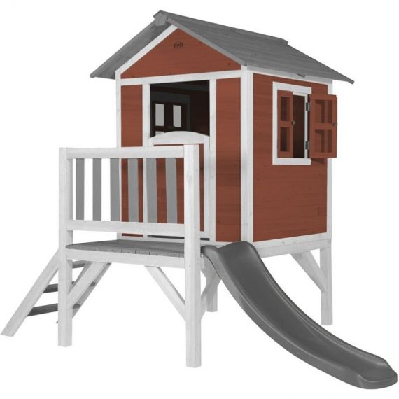 AXI - Maison Enfant Beach Lodge XL en Rouge avec Toboggan en Gris | Maison de Jeux en Bois FFC pour Les Enfants | Maisonnette / Cabane de Jeu pour Le 8717973938026 C050.002.85