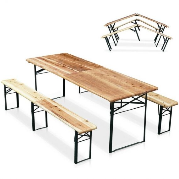 Table de brasserie pliante bancs bois ensemble 220x80cm 7640179380423 SB220PGV