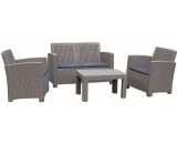 Salon de Jardin Santorini en Résine 1 Canapé 2 sièges + 2 Fauteuils + 1 Table Beige avec Coussins gris - Chillvert 8436038135674 8436038135674
