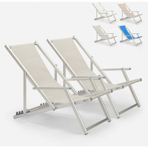 Beach And Garden Design - 2 Transat chaises de plage pliantes mer plage accoudoirs aluminium Riccione Gold Lux | Gris 7630377919297 RI800GOLUX2PZG