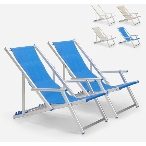 2 Transat chaises de plage pliantes mer plage accoudoirs aluminium Riccione Gold Lux | Bleu 7630377919303 RI800GOLUX2PZBL