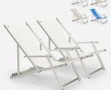 2 Transat chaises de plage pliantes mer plage accoudoirs aluminium Riccione Gold Lux | Blanc 7630377919280 RI800GOLUX2PZBI