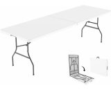 Table Pliante Transportable, Table en Plastique Robuste, 240 x 75.5 cm, Blanc, Pliable en deux, Matériau: HDPE - Blanc 3700778707473 9HOM30042
