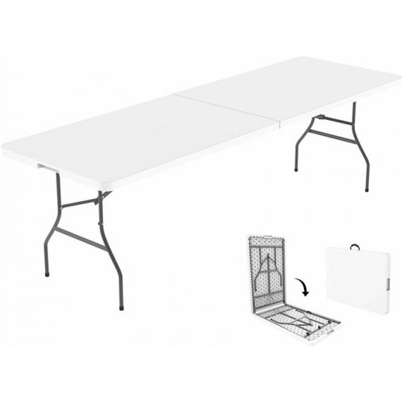Table Pliante Transportable, Table en Plastique Robuste, 240 x 75.5 cm, Blanc, Pliable en deux, Matériau: HDPE - Blanc 3700778707473 9HOM30042
