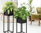 Set 2x supports plantes surélevé pots noir jardinière carré métal 21x50/70x21cm 4064649028005 390002983