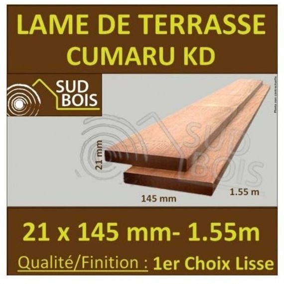 Sud Bois - Lame de Terrasse Cumaru kd 1er Choix 21x145 Lisse 2 Faces 1.55m  A-000000-04527