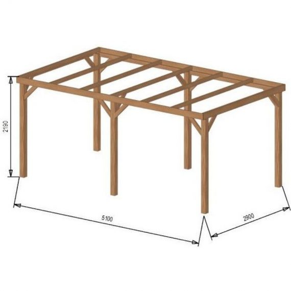 Carport bois avec bandeau|15m² 3 x 5|1 à 2 places - Autoporté - (Option 1 - sans visserie et pieds)  CA-2-V1F