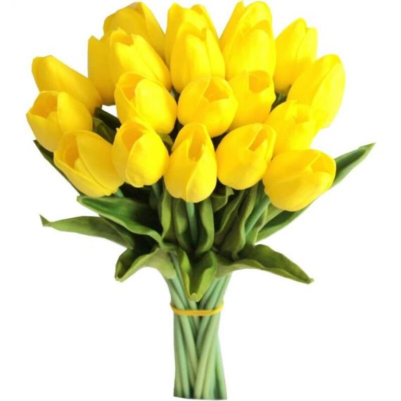 20 pièces de fleurs de soie de tulipe artificielles pour les décorations de mariage de cuisine à la maison jaune 9434330713865 Sun-08916