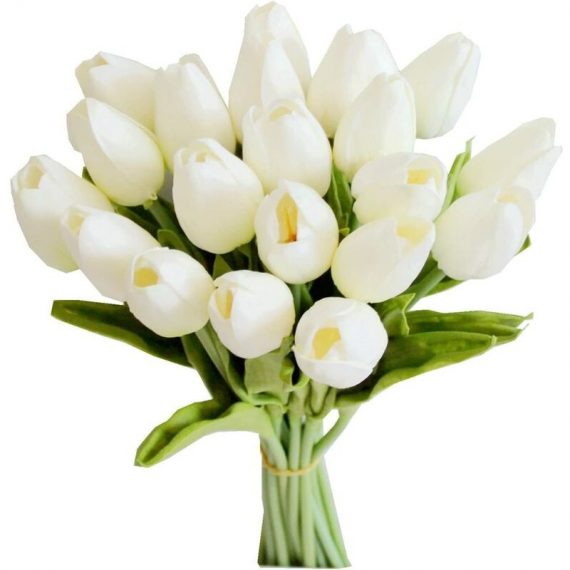 20 pièces de fleurs de soie de tulipe artificielles pour les décorations de mariage de cuisine à la maison blanc 9434330713872 Sun-08917