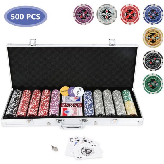 Randaco - Jetons de poker Jeux de cartes Boîte en métal Plateau de table Mallette de poker chip 500 jetons Set de poker 2x poker - argent 726504616690 MMRD-C-1-TH6523B