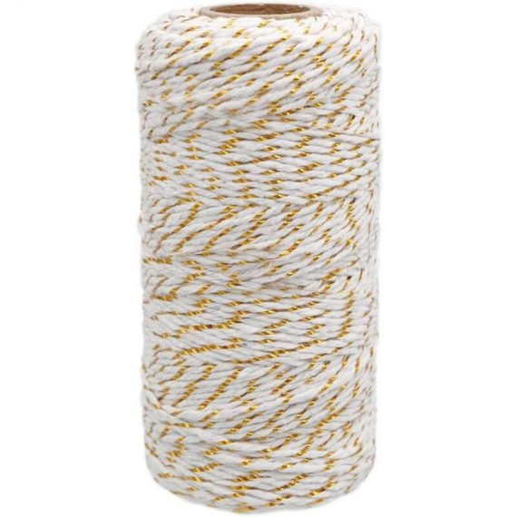 Ficelle de Coton Noël, Baker's Twine Corde Blanc avec fil doré, 2mm*100M, pour l'emballage cadeau, Décoration, Loisirs Créatifs 9466421309022 KarLJJstring0333