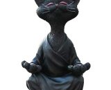 Bouddha Noir Chat Figurine méditation Yoga à Collectionner, Chat Heureux décor Art Sculptures Statues de Jardin Décor à la Maison Ornement 9116691568918 Sun-01785