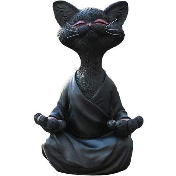 Bouddha Noir Chat Figurine méditation Yoga à Collectionner, Chat Heureux décor Art Sculptures Statues de Jardin Décor à la Maison Ornement 9116691568918 Sun-01785