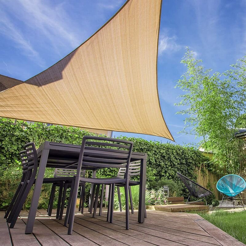 Haikus - Voile d'ombrage ( HDPE, 180g/m2), Triangulaire 4x4x4m, Toile Ombrage résistant aux 98% des Rayons UV pour Jardin Terrasse, Sable  PASS-T4SND