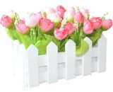 Fleurs artificielles en pots, fleurs artificielles plante artificielle fleurs hibiscus jaunes et blanches clôture en bois, décoration mariage 9784267203787 Sun-03640