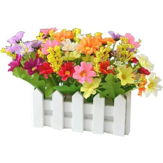 Fleurs artificielles en pot, fleurs artificielles plante artificielle fleurs hibiscus jaunes et blanches clôture en bois, décoration de mariage 16 * 9784267203862 Sun-03648