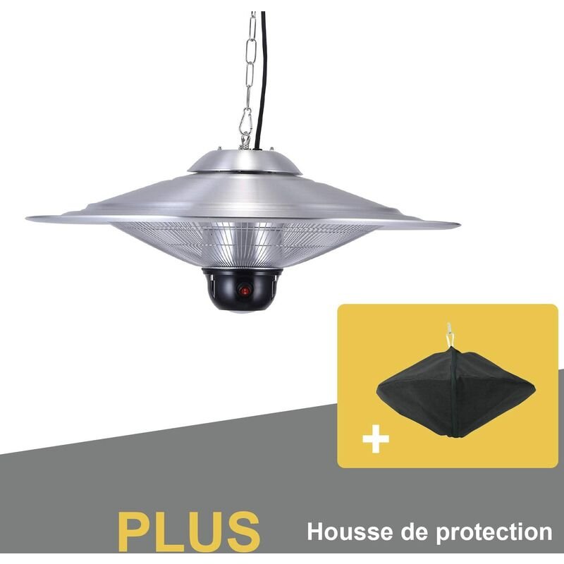 Parasol Chauffant Suspendu Infrarouge SATURN avec Télécommande et Une Lampe à LED - Chauffage électrique de terrasse à Halogène 2100W IP24 - Réglage, 722737816029 GR2RT3_HRT3
