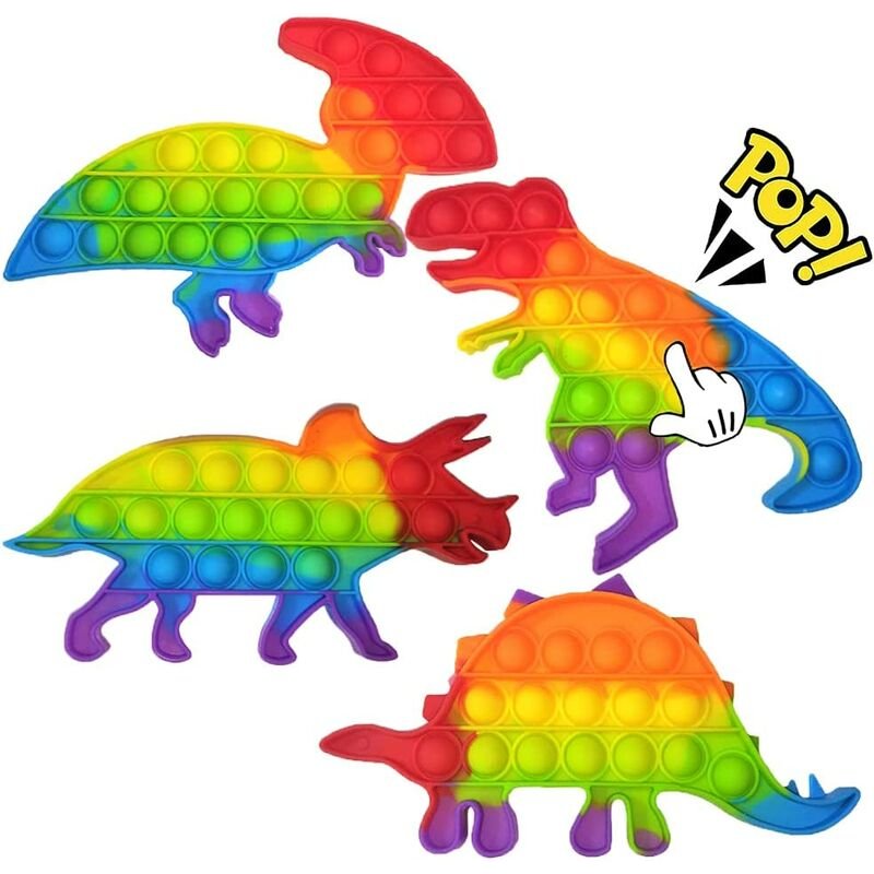 4 PCS Dinosaure Poppit Fidget Toys Pack Cadeau de Pâques Anti Stress Enfant Garcon Jeux Popites Fidjetoys Pas Cher Bubble Pop Antistress Fidjet Set 5768580965069 KBJ-3509