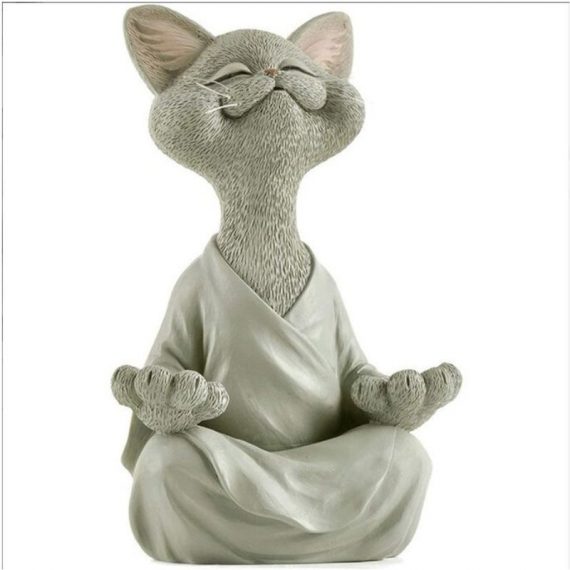 Hanbing - Statue de jardin méditation animal méditation chat ornement grand (gris) 9082094762508 AMY-LC001654
