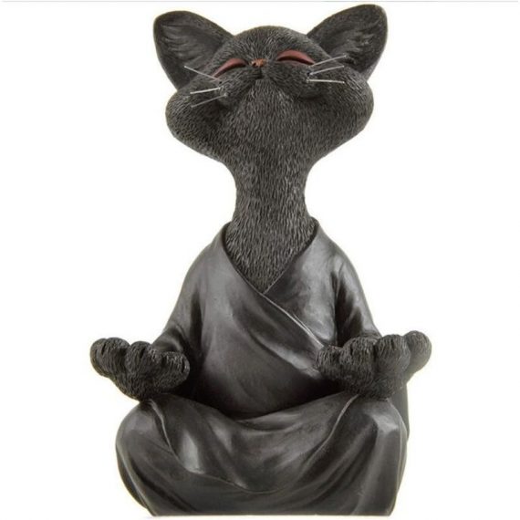 HANBING Statue de jardin méditation animal méditation chat ornement grand (noir) 9082094762492 AMY-LC001653