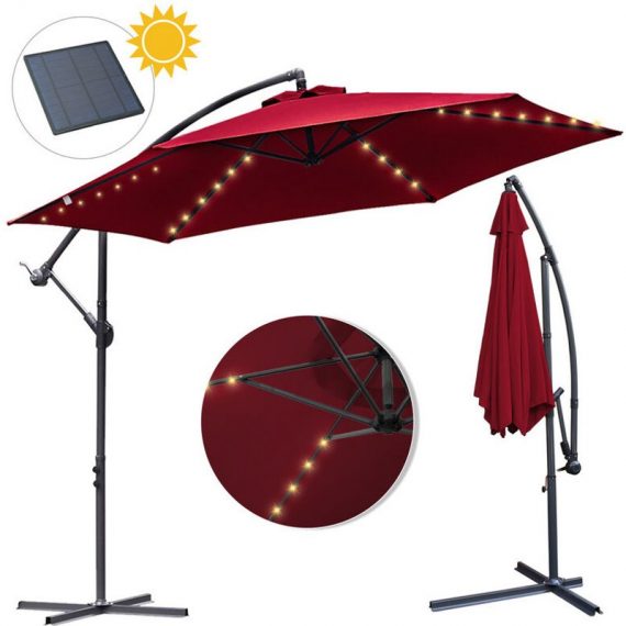 3m Parasol de avec éclairage solaire inclinable LED Parasol de balcon Parasol de marché UV40+ Parasol de jardin,Rouge - Randaco 726504175753 MMRD-1-46905681