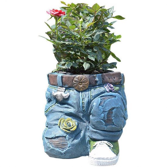 Pots De Fleurs En Resine Blue Jeans, Decoration De Jardin Creative, Ornements De Pots De Fleurs Bricolage S'Agenouiller 5071782230966 5071782230966