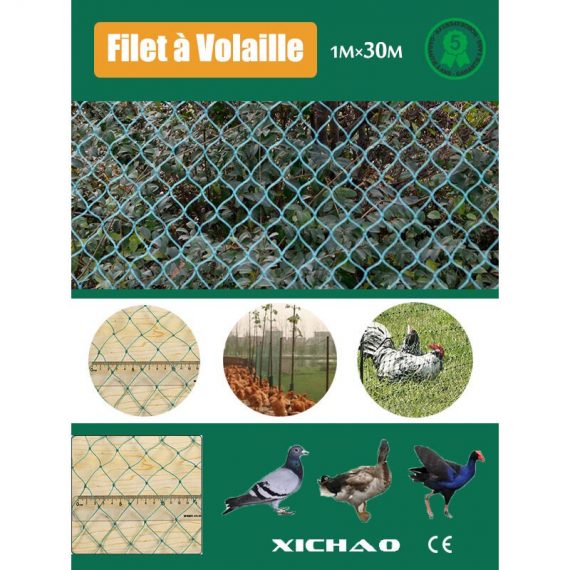 Filet A Volaille 30mX1m Filet de Protection Pour Poules Oies Dindons etc - Vert 6952603455593 LCDjardin003