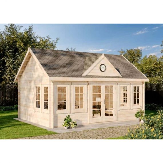 Chalet de jardin Clockhouse-XL naturel , 70 mm Épaisseur paroi 550 x 420 cm - sans traitement de couleur 4251554410937 L1.1.00050.5
