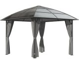 Outsunny Tonnelle de jardin structure aluminium toit polycarbonate imperméable UV 60+ parois latéraux 3 x 3 m gris foncé   Aosom France 84C-418V00CG 3662970118542