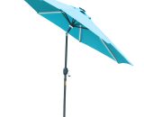 Outsunny Parasol LED solaire polyester manivelle inclinable aluminium diamètre parasol 2,66 m hauteur 2,45 m bleu 84D-105 3662970083604