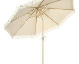 Outsunny Parasol hexagonale parasol de jardin inclinable parasol avec manivelle à franges style bohème 8 baleines Ø 265 x 244H cm crème   Aosom France 84D-236V00CW 3662970119785