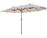 Outsunny Parasol de jardin XXL parasol grande taille 4,6L x 2,7l x 2,4H cm ouverture fermeture manivelle acier polyester haute densité crème 84D-030V01CW 3662970047293