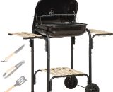 Outsunny Barbecue à charbon BBQ avec 2 roues, ustensiles, couvercle et étagères dim. 113L x 62l x 97H cm - métal émaillé noir 846-096 3662970107652
