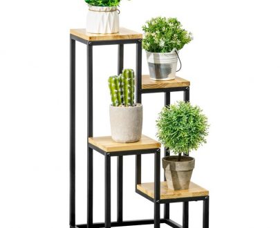 Outsunny Étagère à plantes étagère à fleurs en métal et bois 4 niveaux de différentes hauteurs style industriel 34 x 34 x 66 cm 845-801V00ND 3662970116708