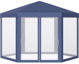 Outsunny Tonnelle barnum tente de réception hexagonale 10 m² style cosy métal polyester imperméabilisé bleu blanc 84C-044BU 3662970016183