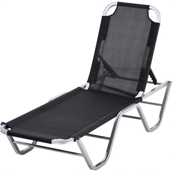 Outsunny Chaise longue bain de soleil Transat design contemporain dossier inclinable multi-positions alu textilène 163 x 58,5 x 91 cm noir 84B-386BK 3662970081334