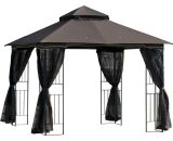 Outsunny Tonnelle barnum style colonial double toit toile moustiquaires amovibles 4 étagères d'angle métal époxy polyester chocolat 84C-184CF 3662970082157